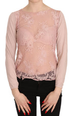 PINK MEMORIES Pink Lace See Through Long Sleeve Top Blouse - Zeiniez