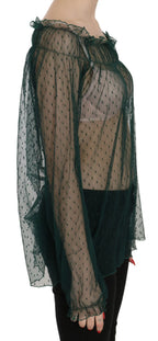 PINK MEMORIES Green Mesh See Through Long Sleeve Top Blouse - Zeiniez