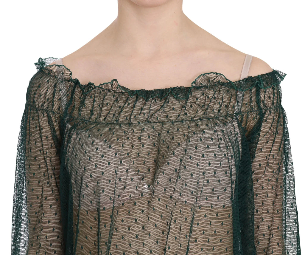 PINK MEMORIES Green Mesh See Through Long Sleeve Top Blouse - Zeiniez