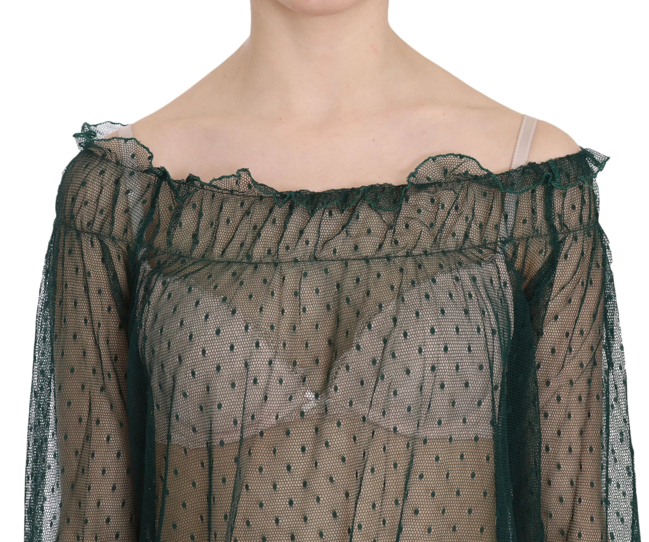 PINK MEMORIES Green Mesh See Through Long Sleeve Top Blouse - Zeiniez