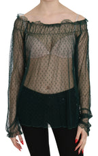 PINK MEMORIES Green Mesh See Through Long Sleeve Top Blouse - Zeiniez