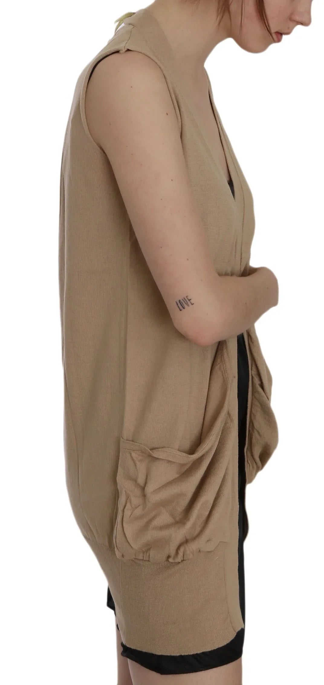 PINK MEMORIES Brown 100% Cotton Sleeveless Cardigan Top Vest - Zeiniez