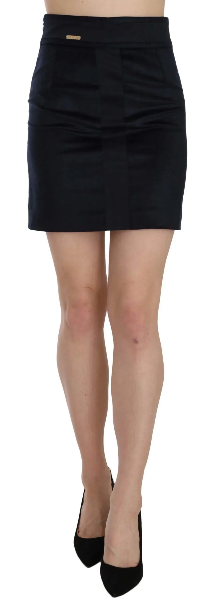 GF Ferre Blue Cotton Blend High Waist A-line Mini Skirt - Zeiniez