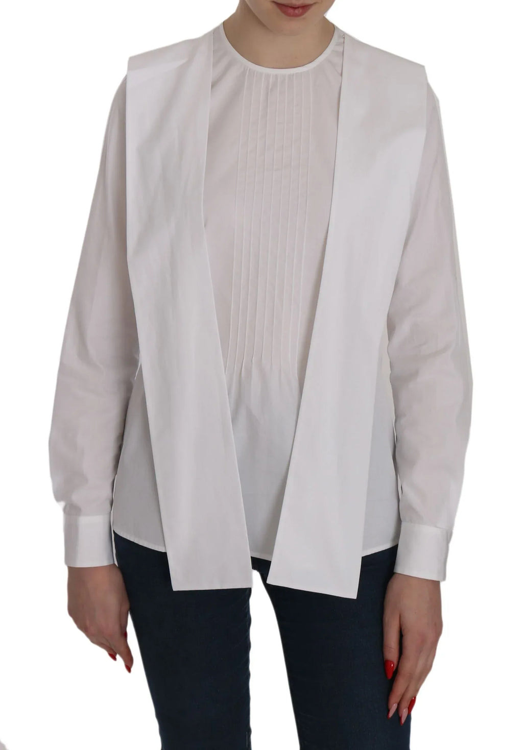 Dsquared² White Crew Neck Long Sleeve Cotton Blouse - Zeiniez