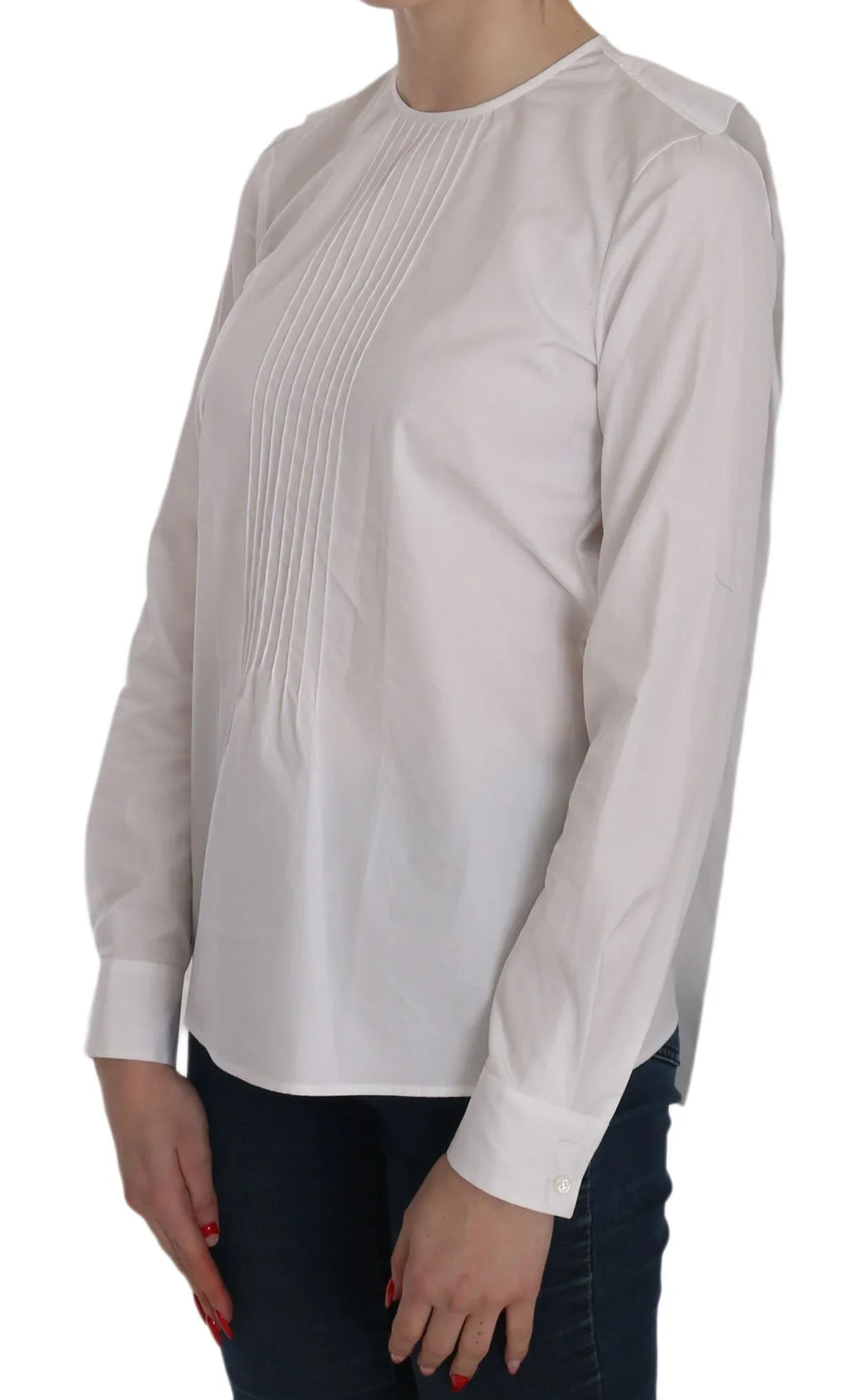 Dsquared² White Crew Neck Long Sleeve Cotton Blouse - Zeiniez