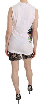Dsquared² White Printed Crew Neck Sleeveless Bodycon Mini Dress - Zeiniez