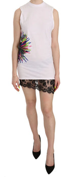 Dsquared² White Printed Crew Neck Sleeveless Bodycon Mini Dress - Zeiniez