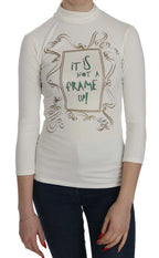 Exte White Printed Turtle Neck 3/4 Sleeve Top Cotton Blouse - Zeiniez