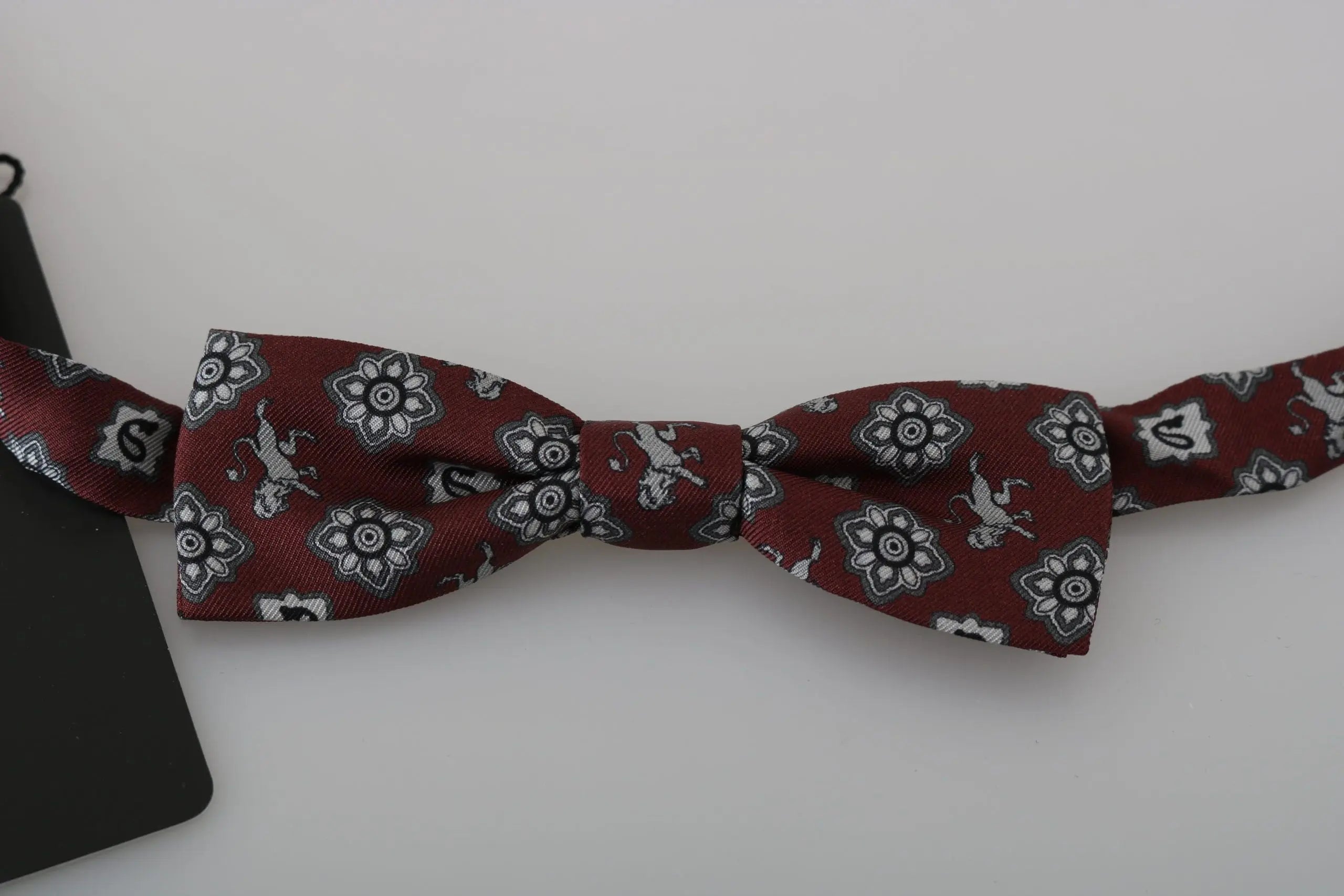 Dolce & Gabbana Men Bordeaux Maroon Lion Silk Adjustable Neck Bow Tie - Zeiniez