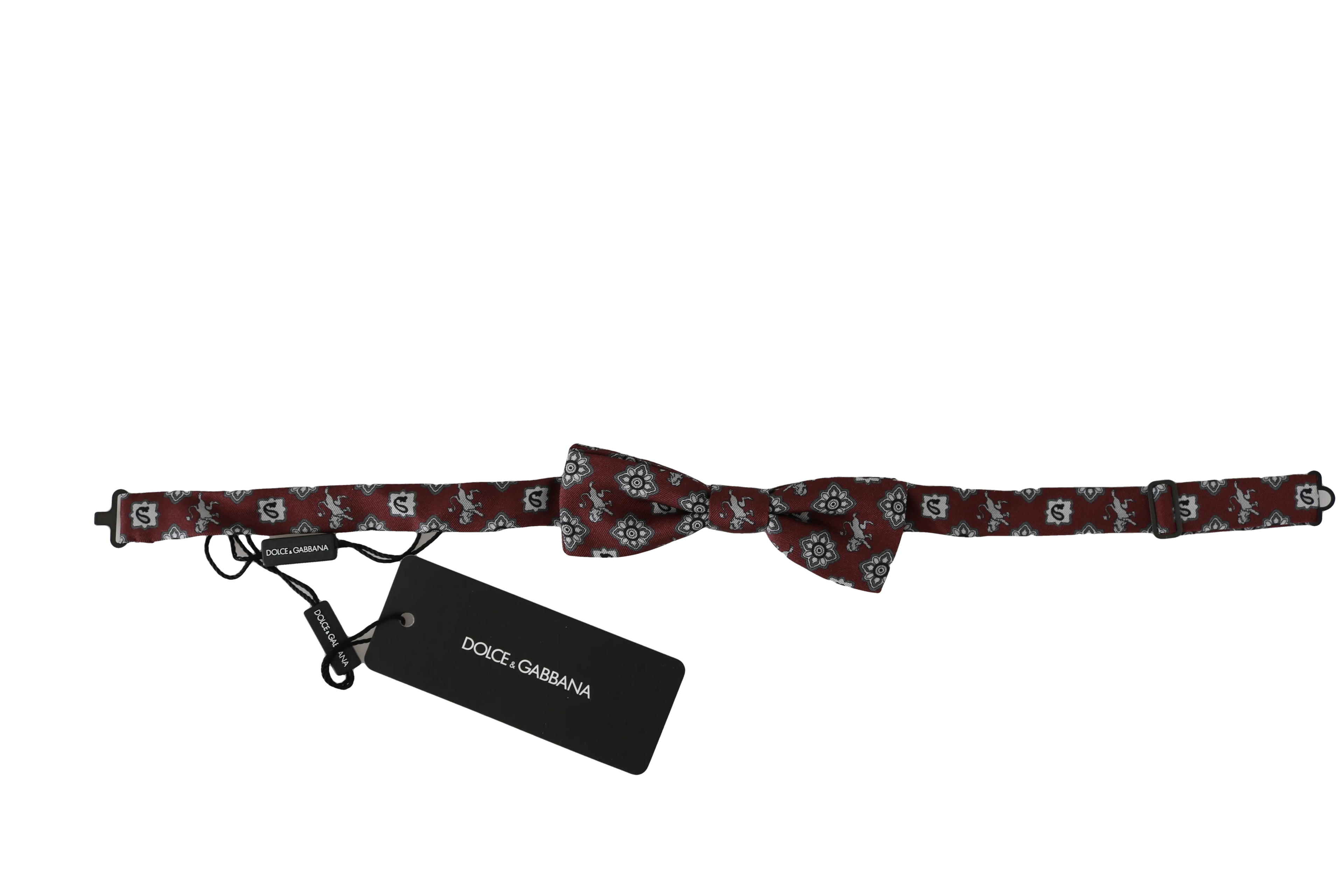 Dolce & Gabbana Men Bordeaux Maroon Lion Silk Adjustable Neck Bow Tie - Zeiniez