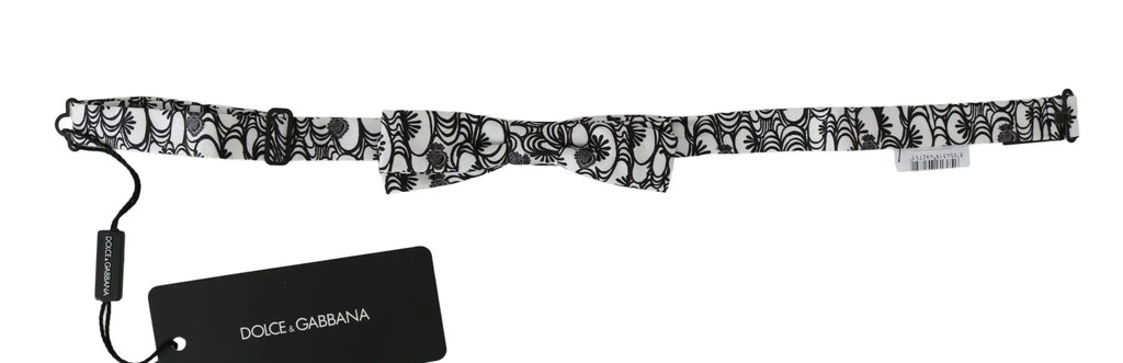 Dolce & Gabbana White Pattern Silk Adjustable Neck Papillon Tie - Zeiniez