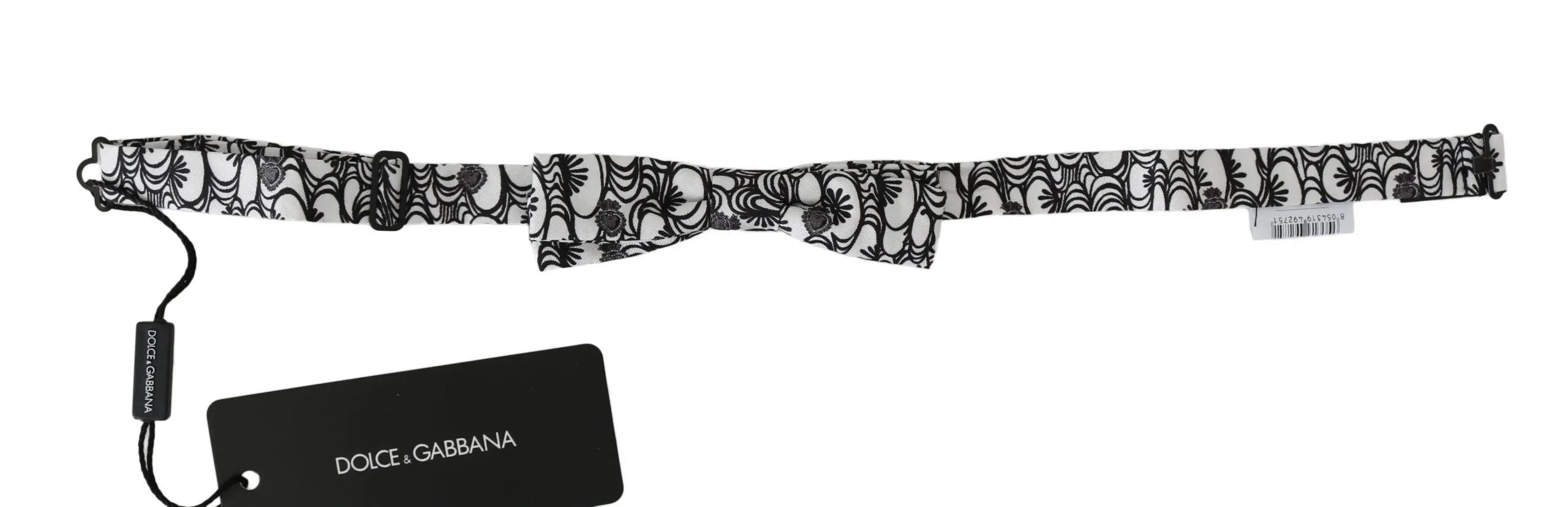 Dolce & Gabbana White Pattern Silk Adjustable Neck Papillon Tie - Zeiniez
