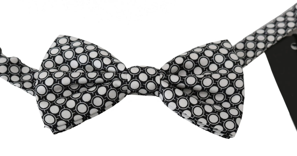 Dolce & Gabbana Men Black White Circles Adjustable Neck Papillon Bow Tie - Zeiniez
