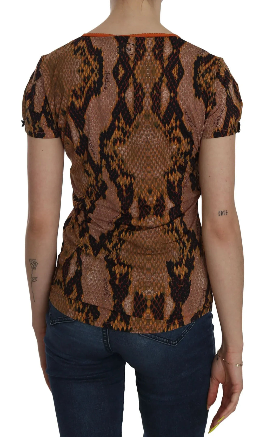 Just Cavalli Snake Skin Print Short Sleeve Top T-shirt - Zeiniez