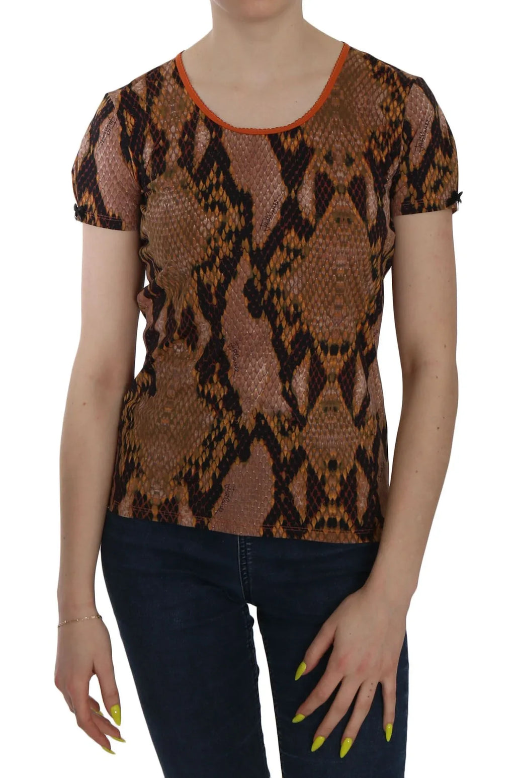 Just Cavalli Snake Skin Print Short Sleeve Top T-shirt - Zeiniez