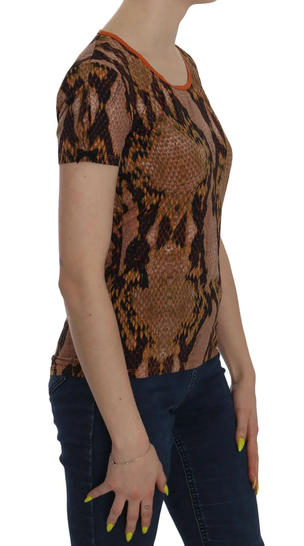 Just Cavalli Snake Skin Print Short Sleeve Top T-shirt - Zeiniez