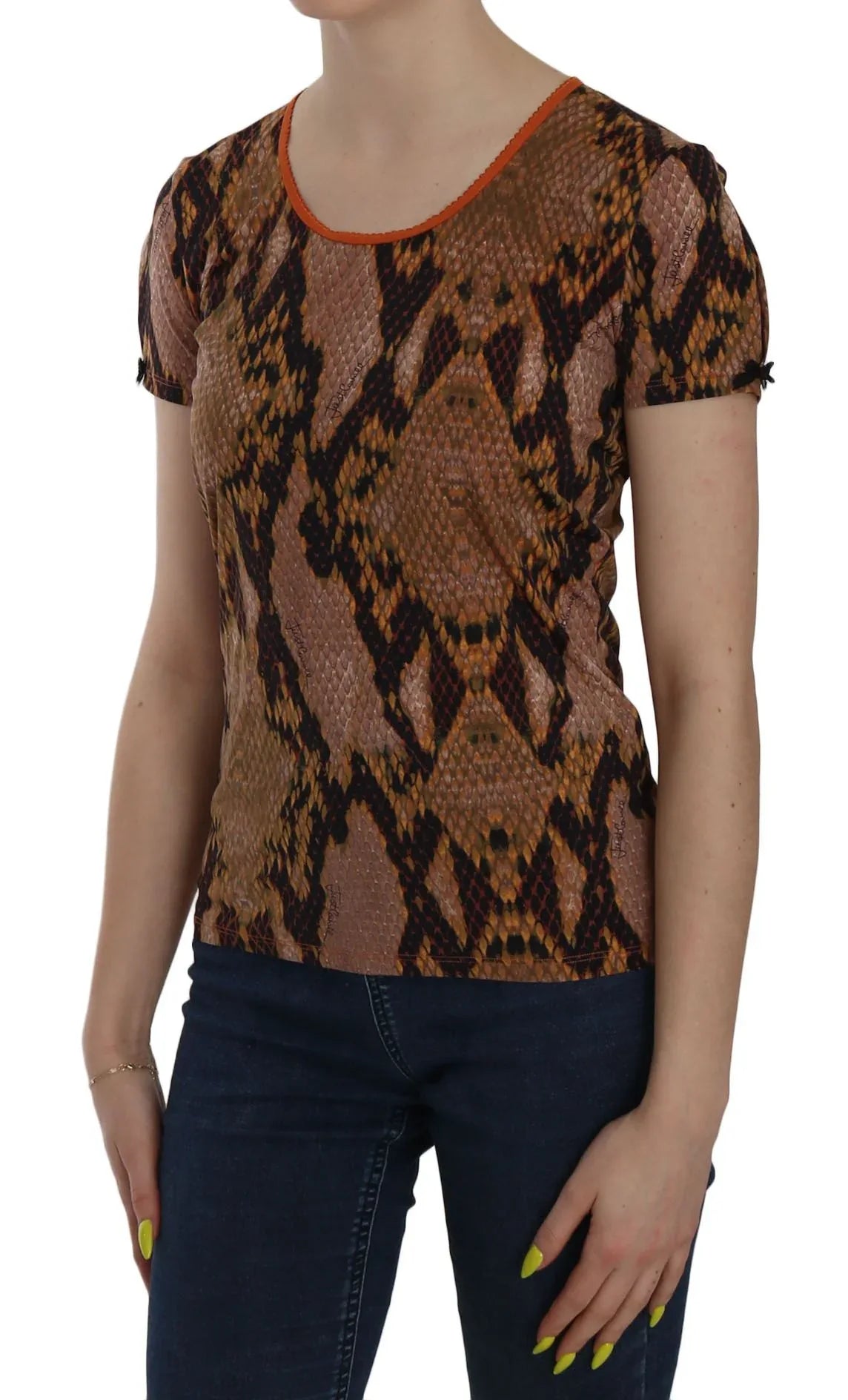 Just Cavalli Snake Skin Print Short Sleeve Top T-shirt - Zeiniez