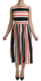 Dolce & Gabbana Multicolor Stripes A-Line Pleated Midi Dress - Zeiniez
