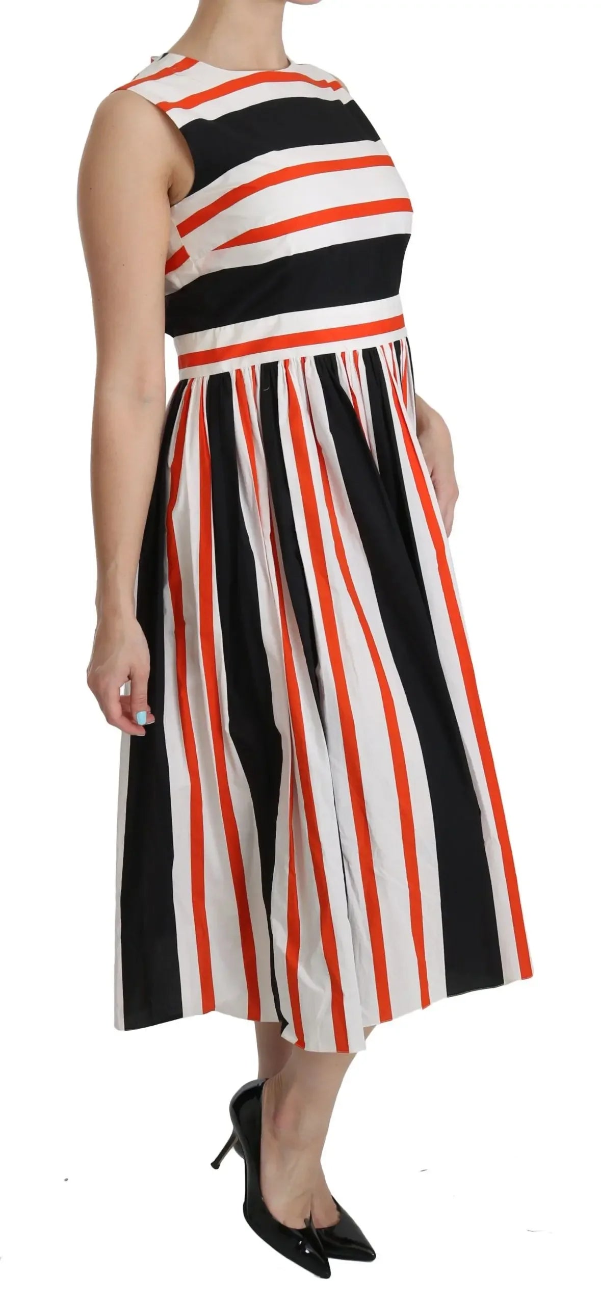 Dolce & Gabbana Multicolor Stripes A-Line Pleated Midi Dress - Zeiniez
