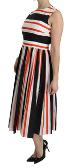 Dolce & Gabbana Multicolor Stripes A-Line Pleated Midi Dress - Zeiniez