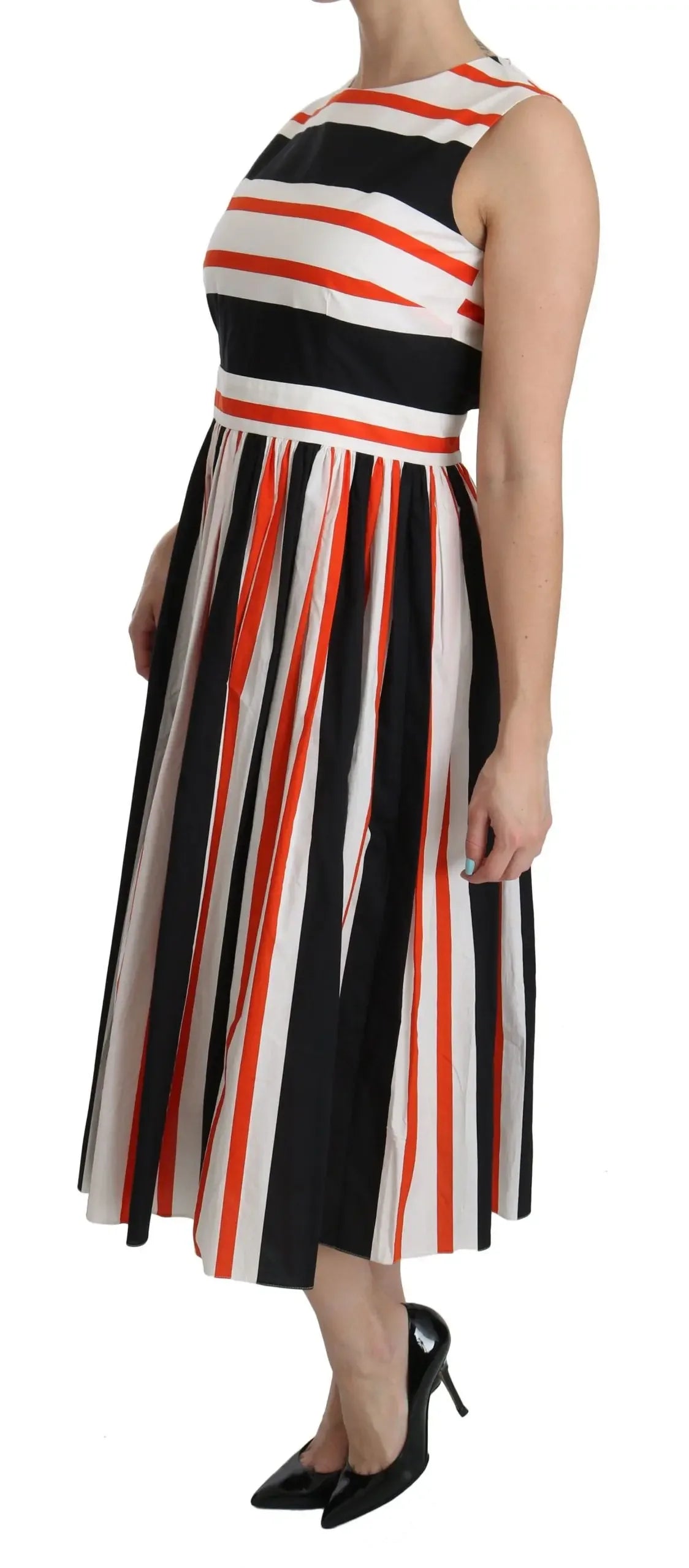 Dolce & Gabbana Multicolor Stripes A-Line Pleated Midi Dress - Zeiniez