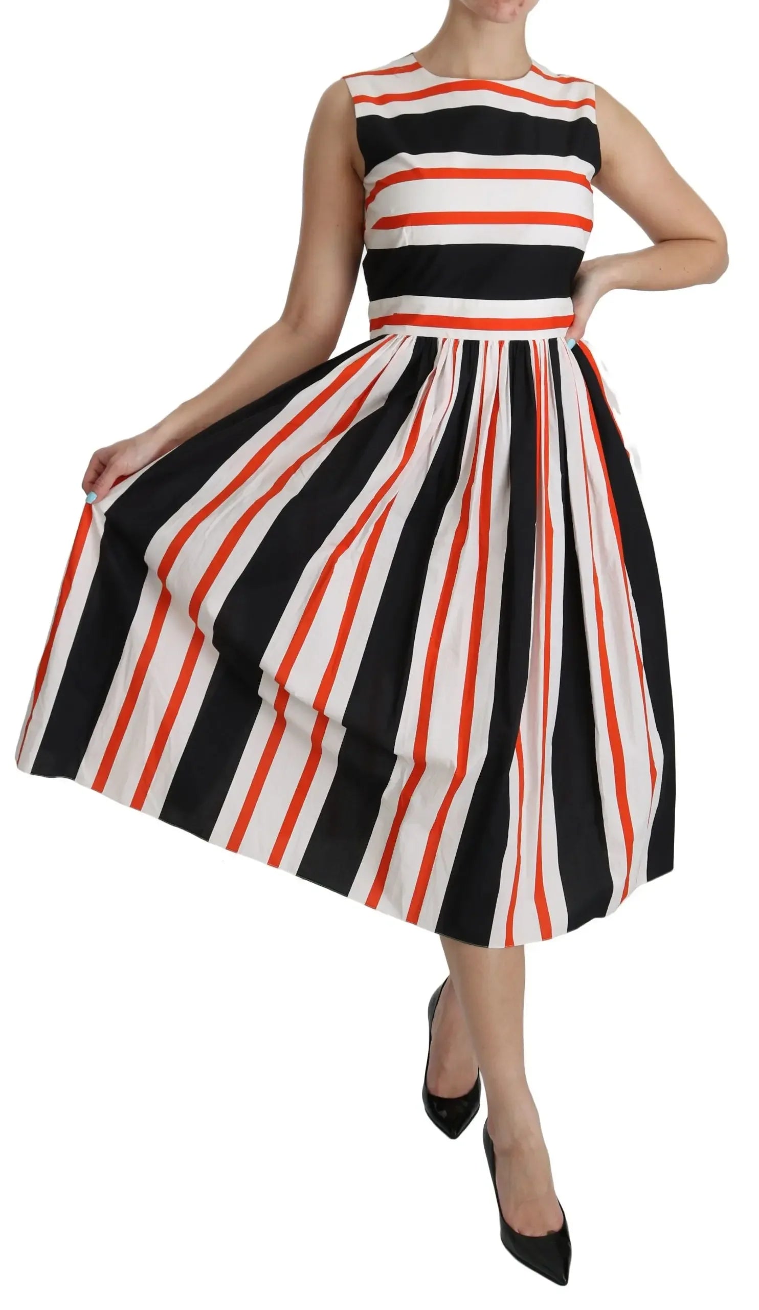 Dolce & Gabbana Multicolor Stripes A-Line Pleated Midi Dress - Zeiniez