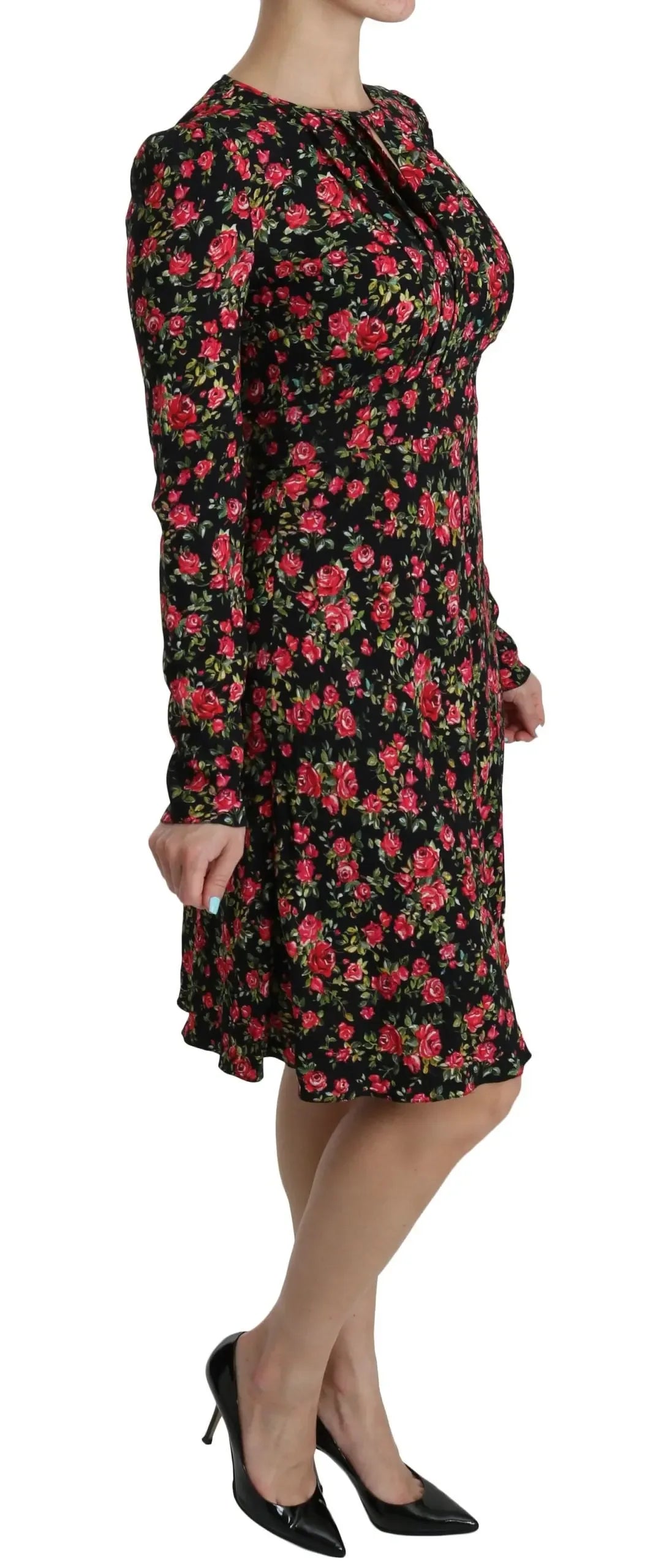 Dolce & Gabbana Black Floral Longsleeve Knee Length Dress - Zeiniez