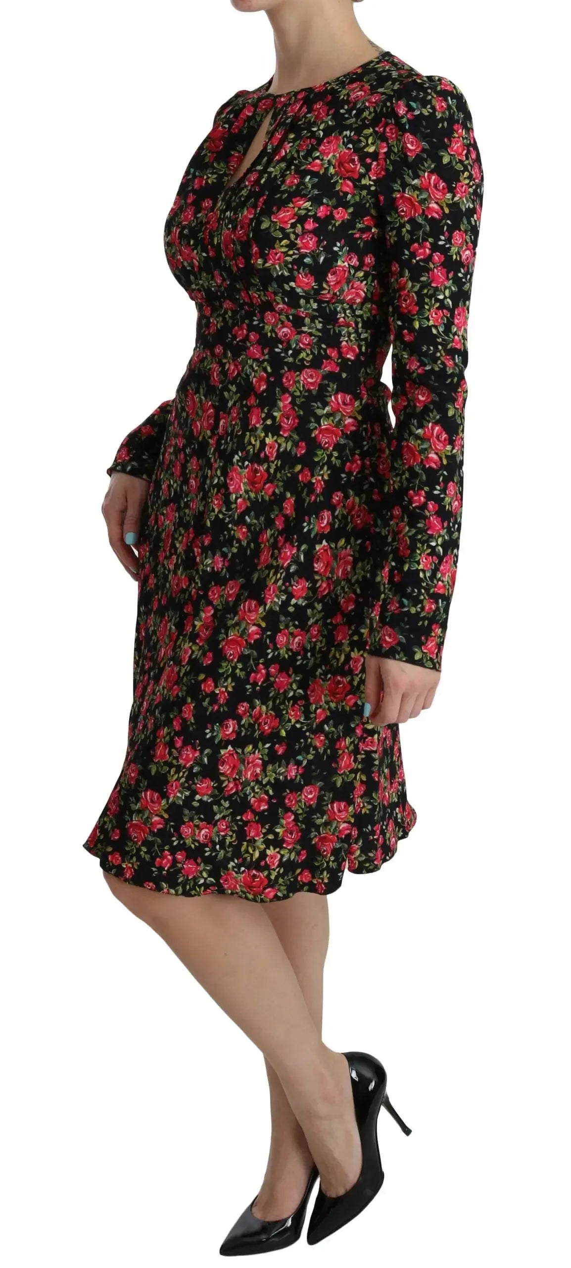 Dolce & Gabbana Black Floral Longsleeve Knee Length Dress - Zeiniez