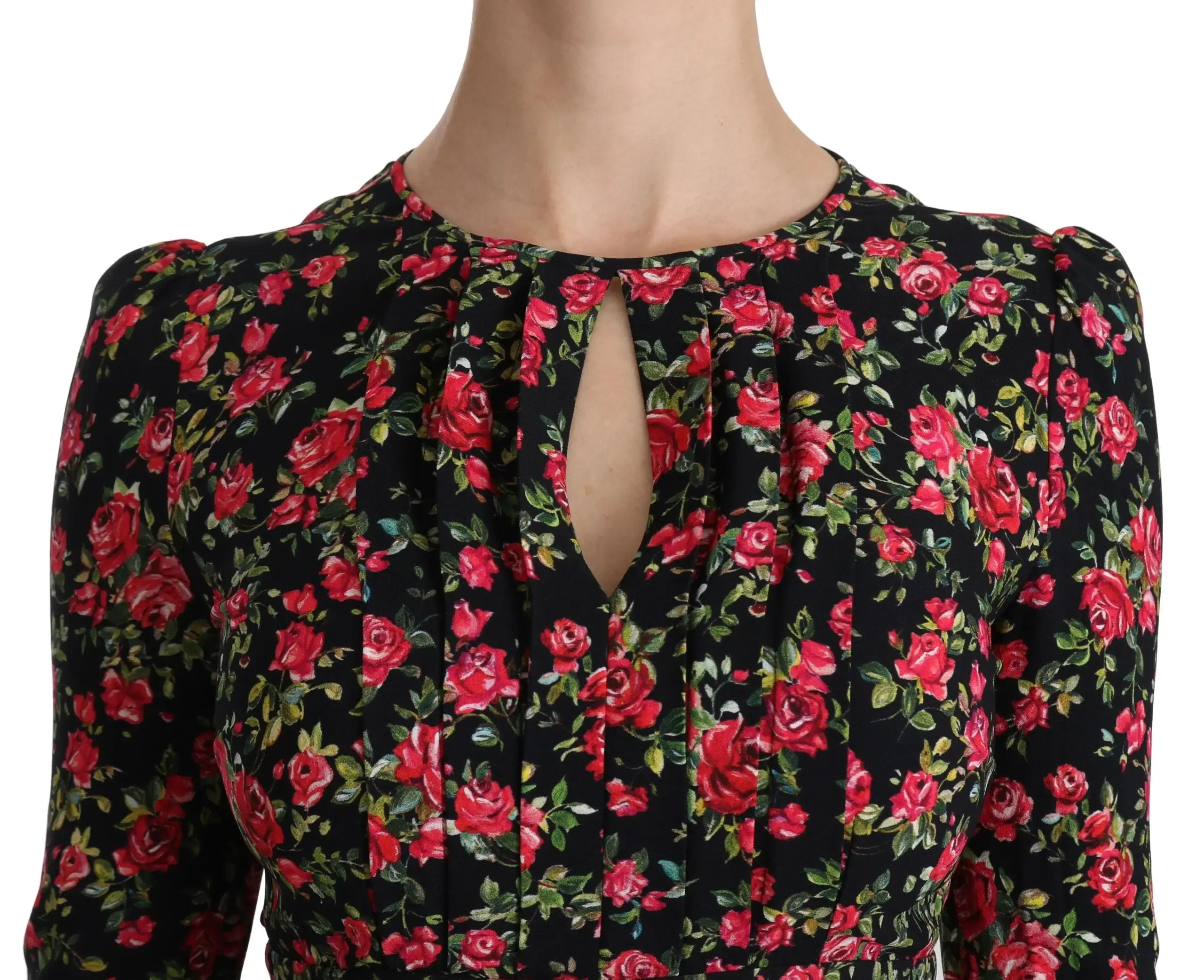 Dolce & Gabbana Black Floral Longsleeve Knee Length Dress - Zeiniez