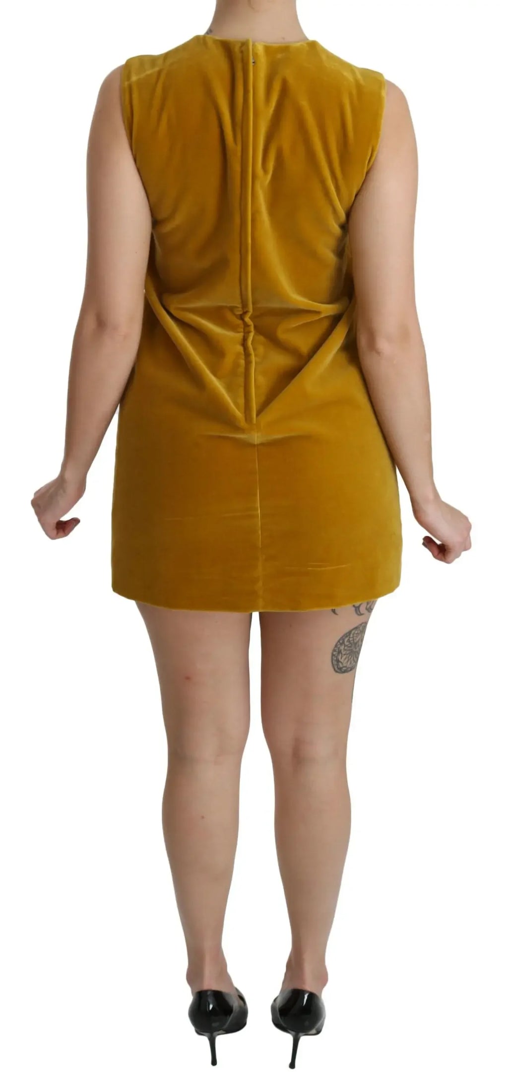 Dolce & Gabbana Mustard Velvet Stretch Shift Mini Dress - Zeiniez