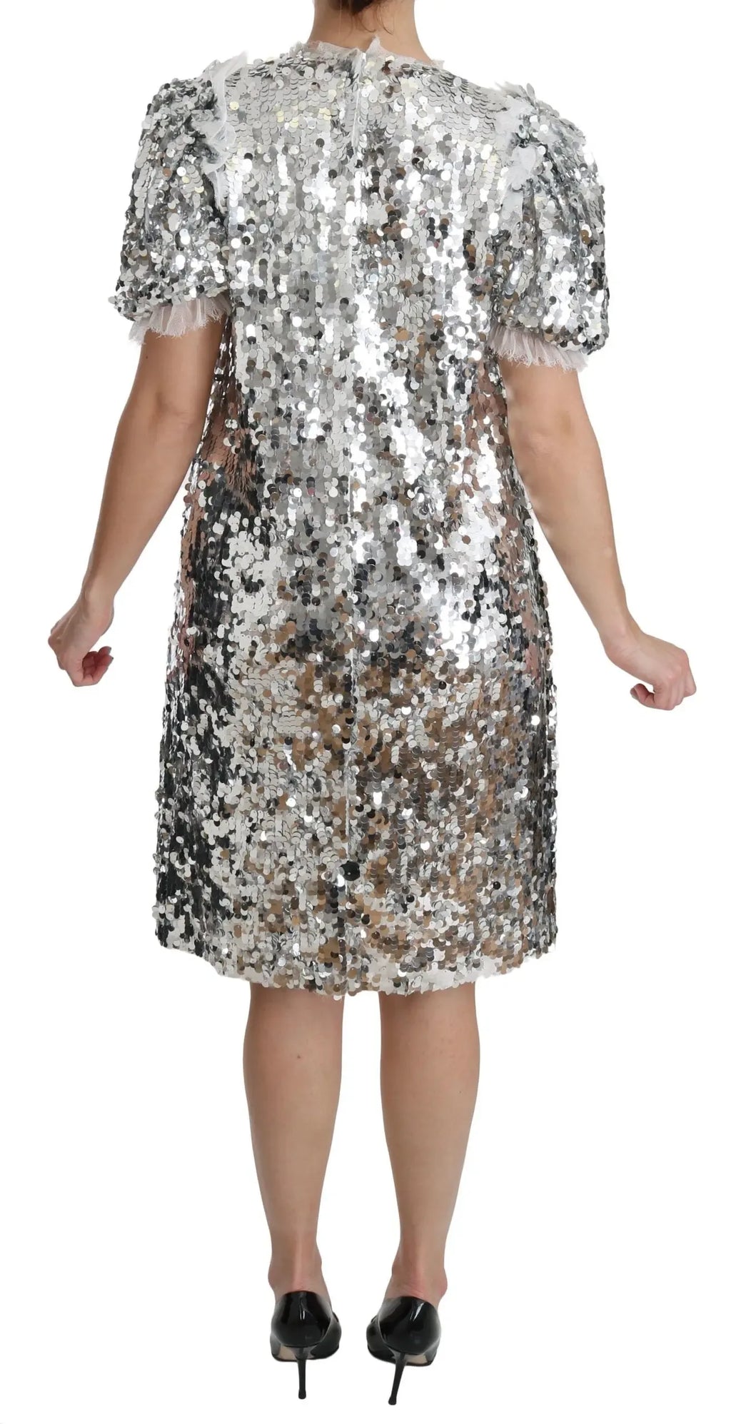 Dolce & Gabbana Silver Sequined Crystal Shift Gown Dress - Zeiniez