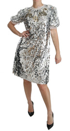 Dolce & Gabbana Silver Sequined Crystal Shift Gown Dress - Zeiniez