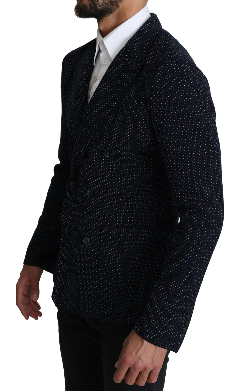 Dolce & Gabbana Dark Blue Dotted Double Breasted Coat Blazer - Zeiniez