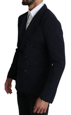Dolce & Gabbana Dark Blue Dotted Double Breasted Coat Blazer - Zeiniez