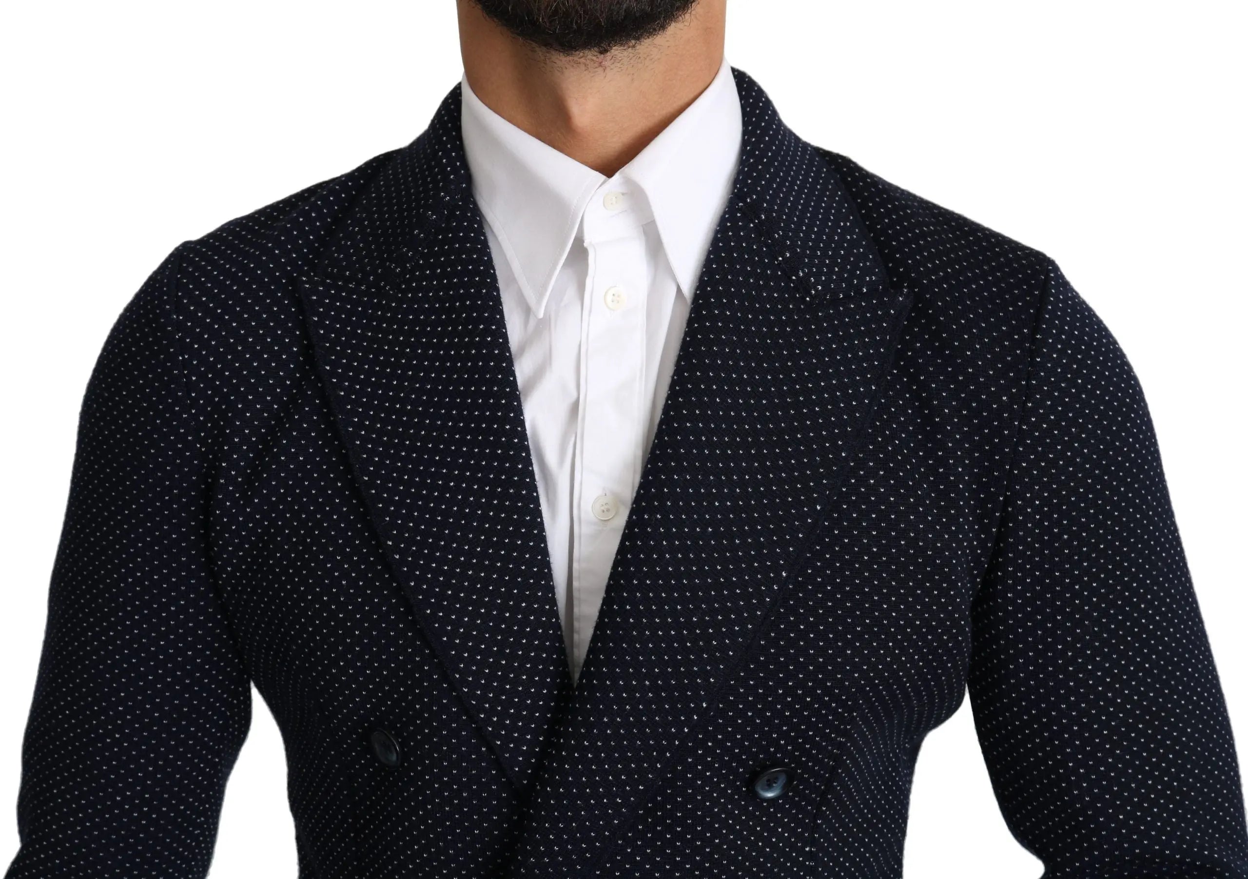 Dolce & Gabbana Dark Blue Dotted Double Breasted Coat Blazer - Zeiniez