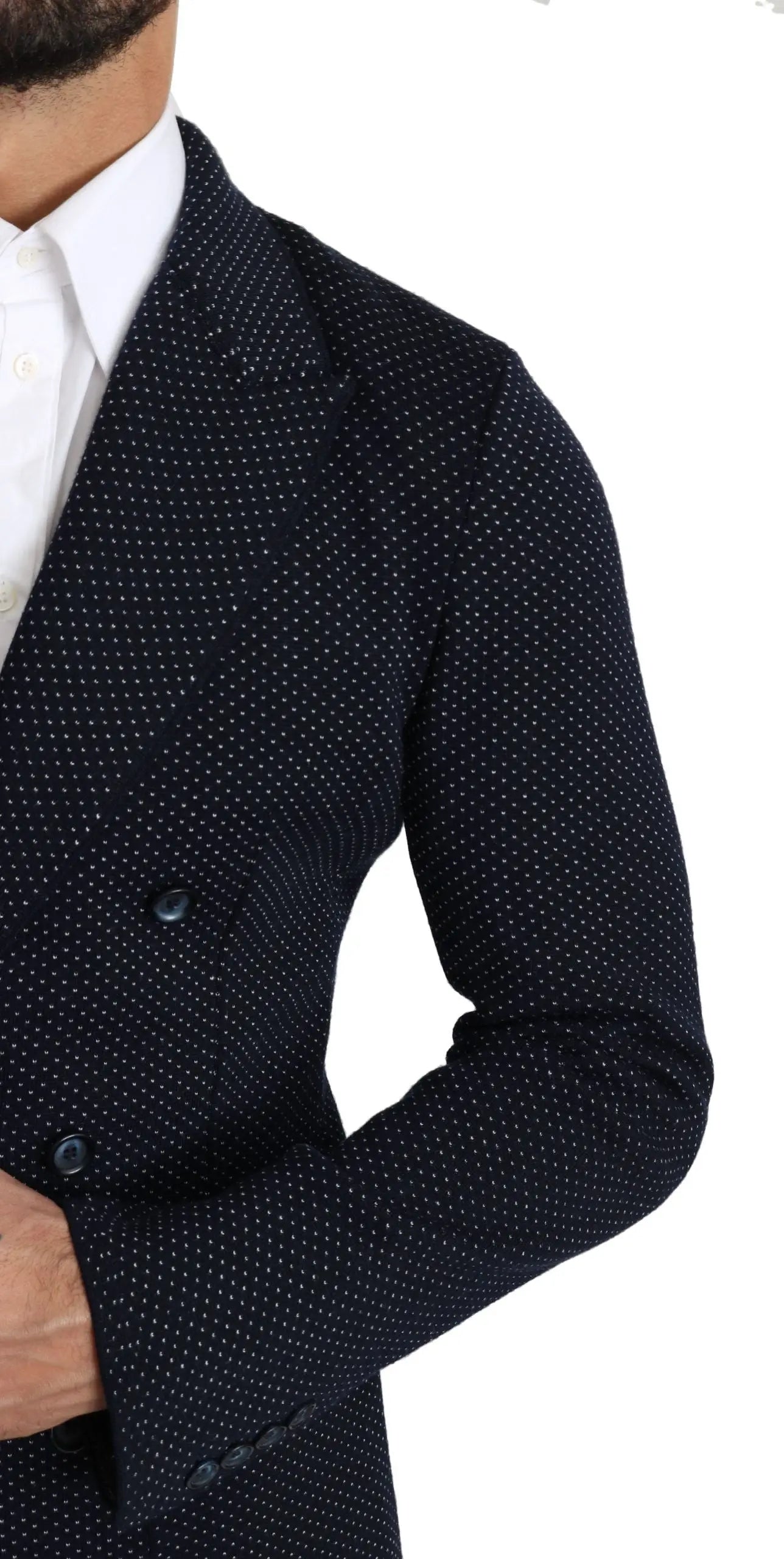 Dolce & Gabbana Dark Blue Dotted Double Breasted Coat Blazer - Zeiniez