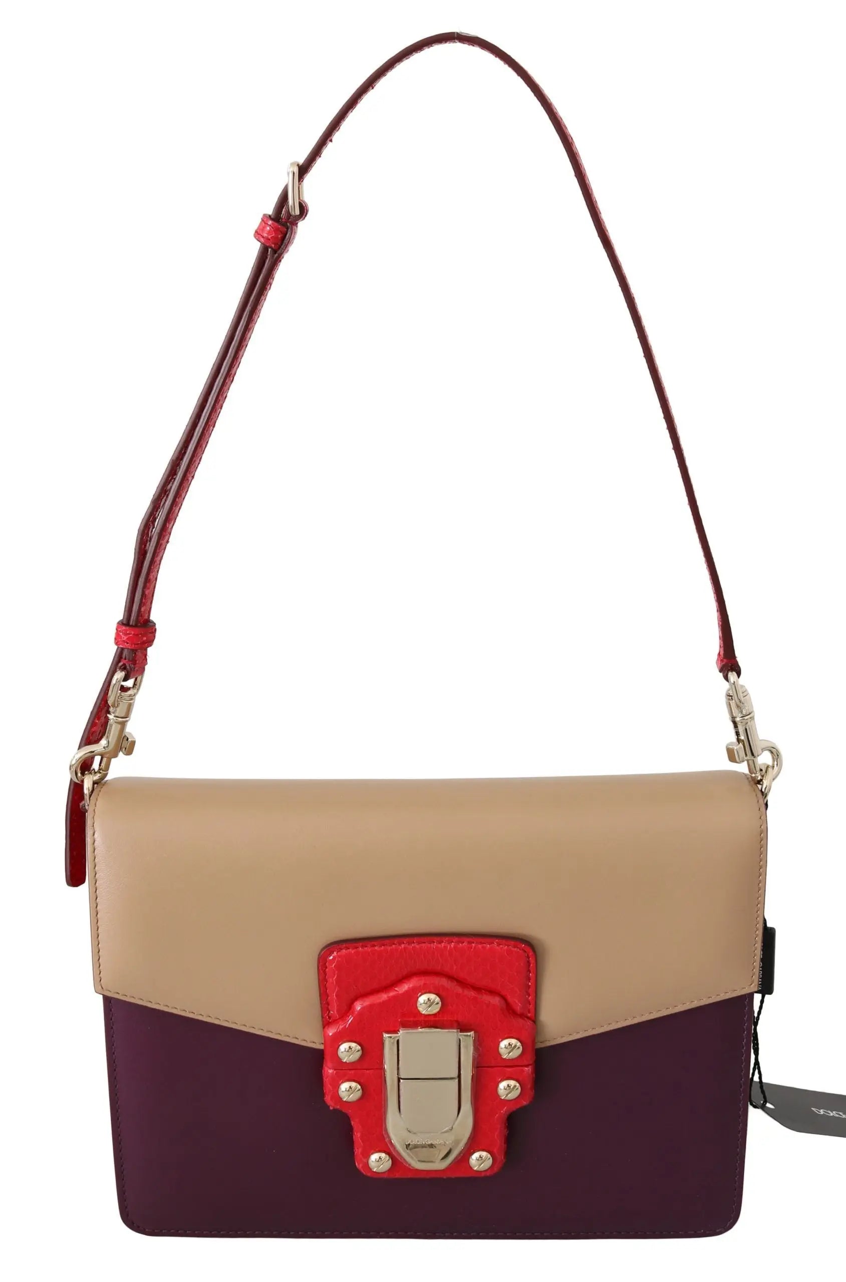 Dolce & Gabbana Purple Beige Red Leather Crossbody Purse Bag - Zeiniez