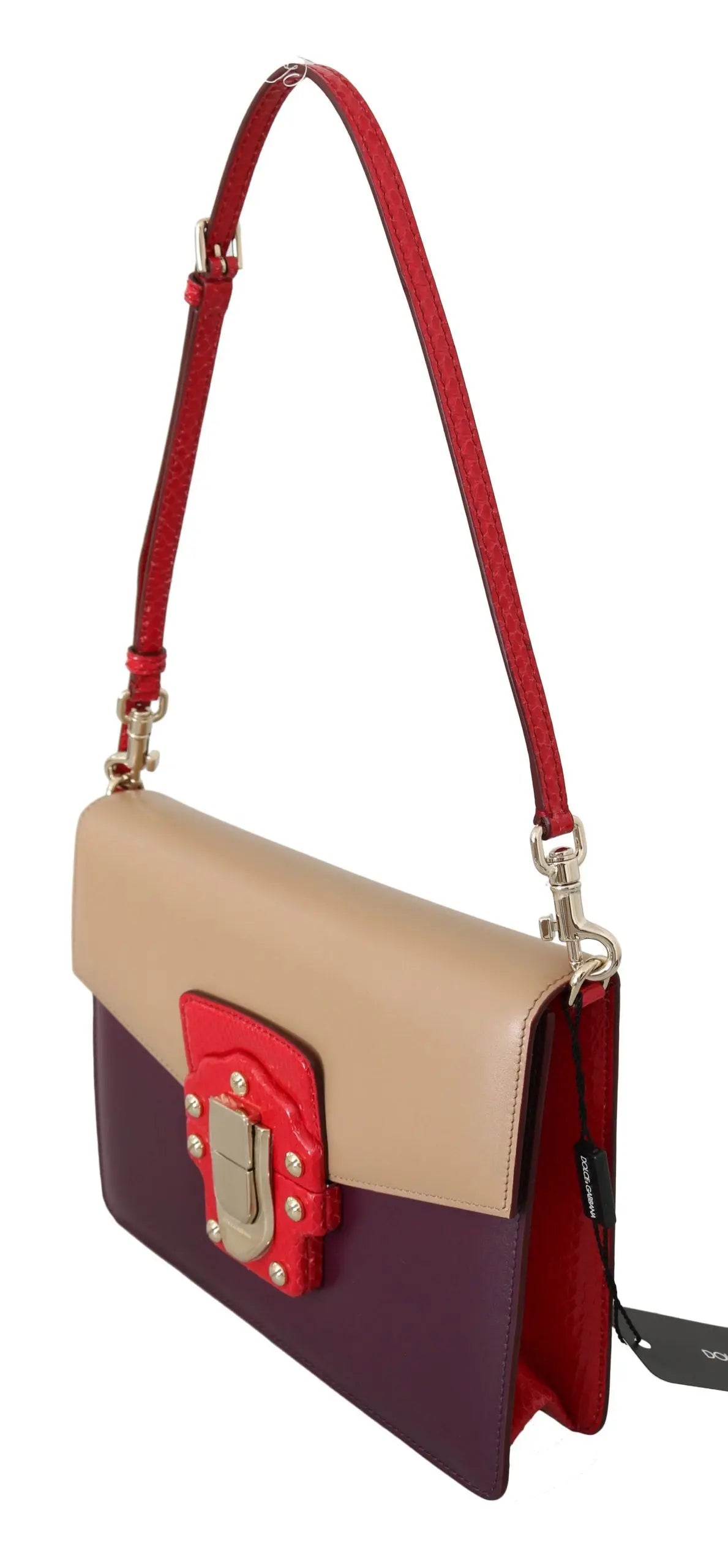 Dolce & Gabbana Purple Beige Red Leather Crossbody Purse Bag - Zeiniez