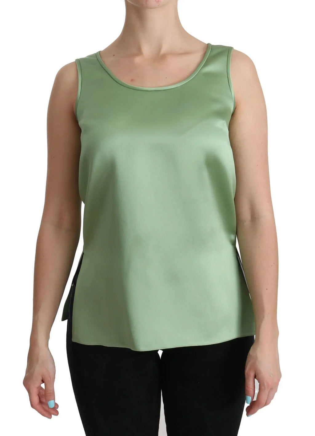 Dolce & Gabbana Green Sleeveless 100% Silk Top Tank Blouse - Zeiniez