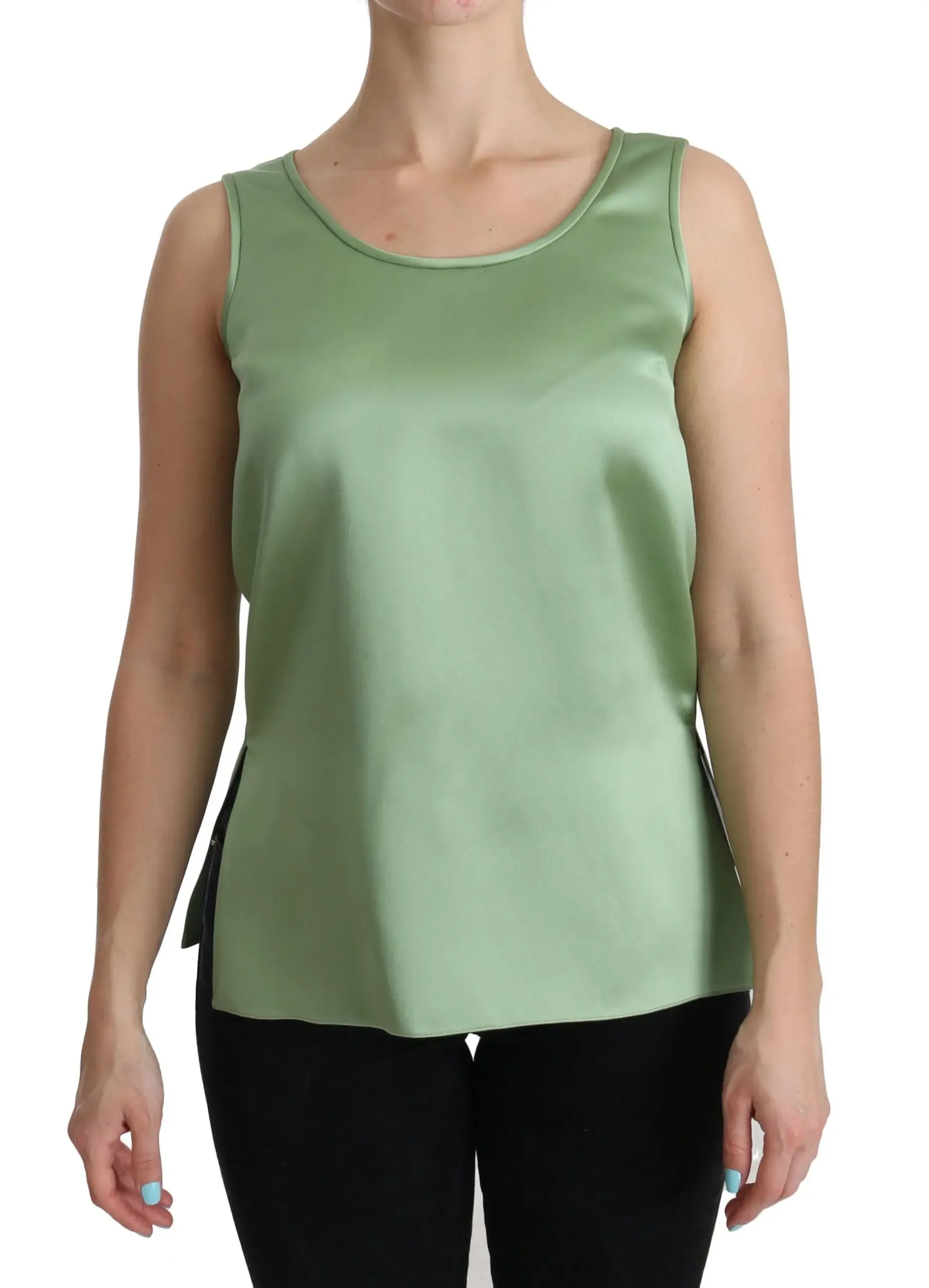 Dolce & Gabbana Green Sleeveless 100% Silk Top Tank Blouse - Zeiniez