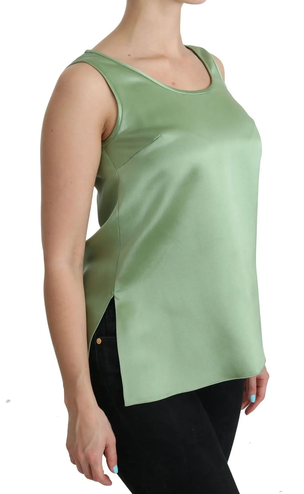 Dolce & Gabbana Green Sleeveless 100% Silk Top Tank Blouse - Zeiniez