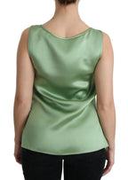 Dolce & Gabbana Green Sleeveless 100% Silk Top Tank Blouse - Zeiniez