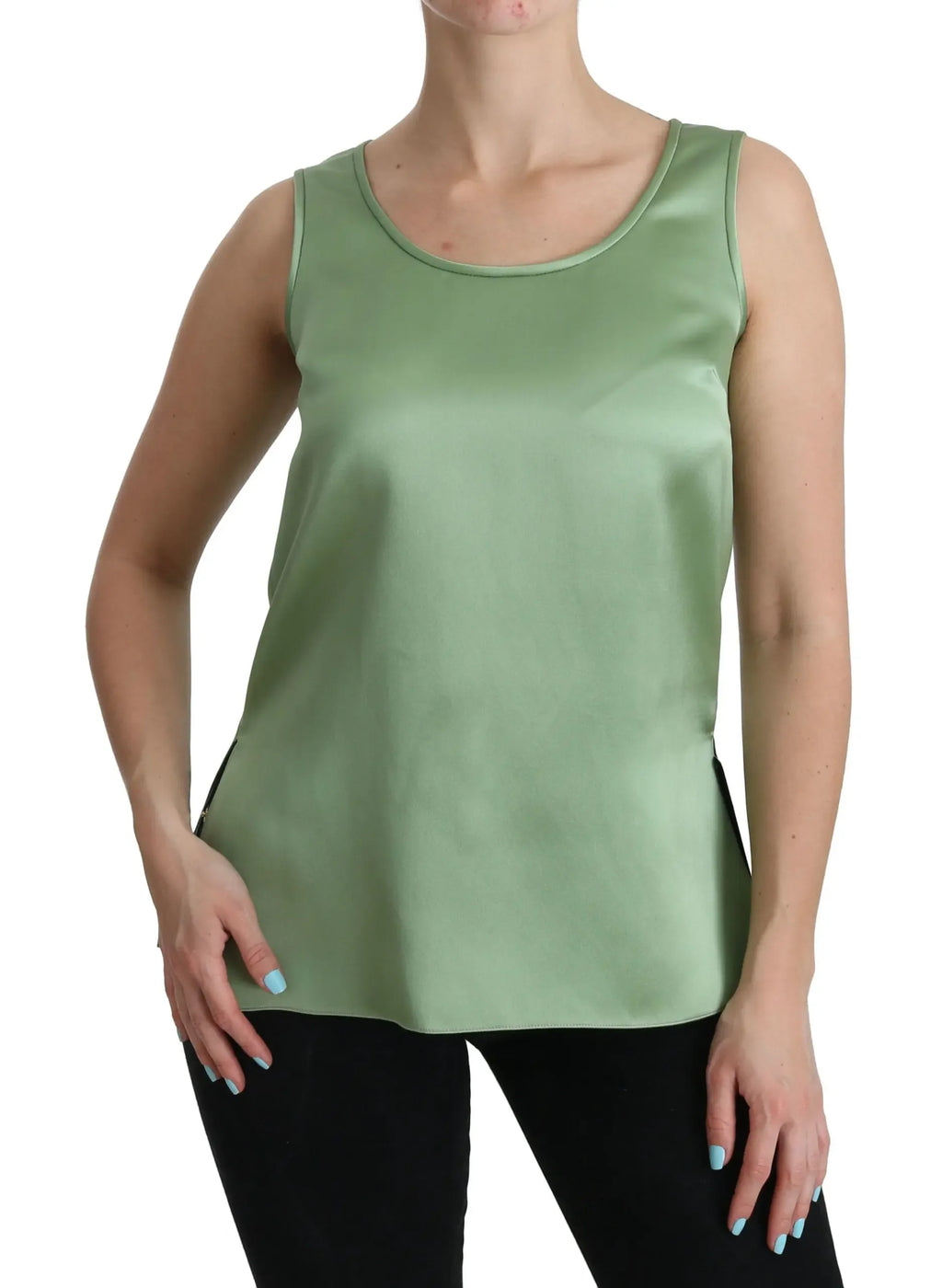 Dolce & Gabbana Green Sleeveless 100% Silk Top Tank Blouse - Zeiniez