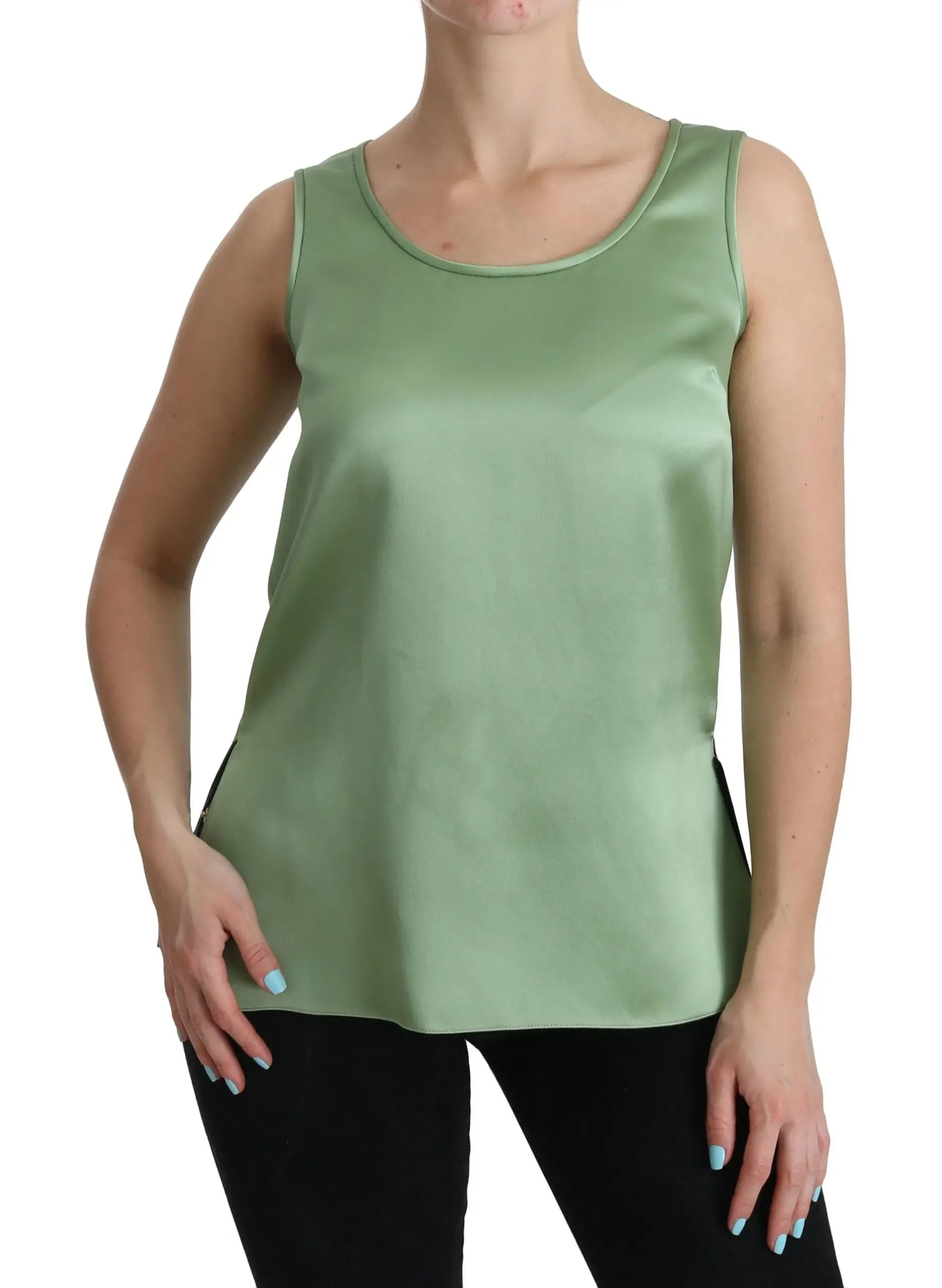 Dolce & Gabbana Green Sleeveless 100% Silk Top Tank Blouse - Zeiniez