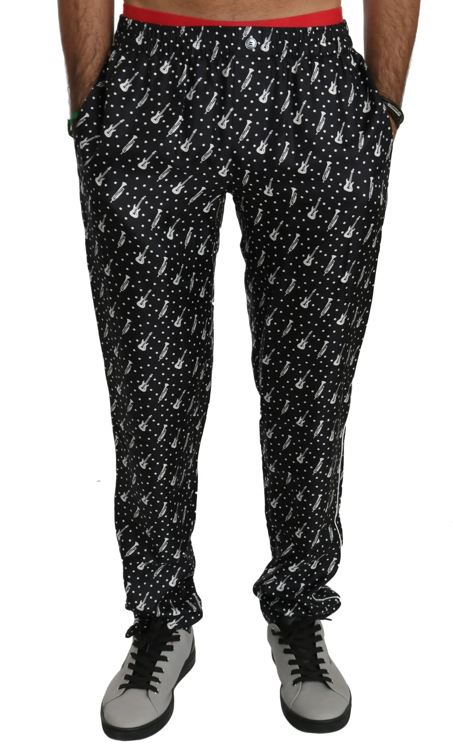Dolce & Gabbana Silk Black Musical Instrument Trouser Pants - Zeiniez