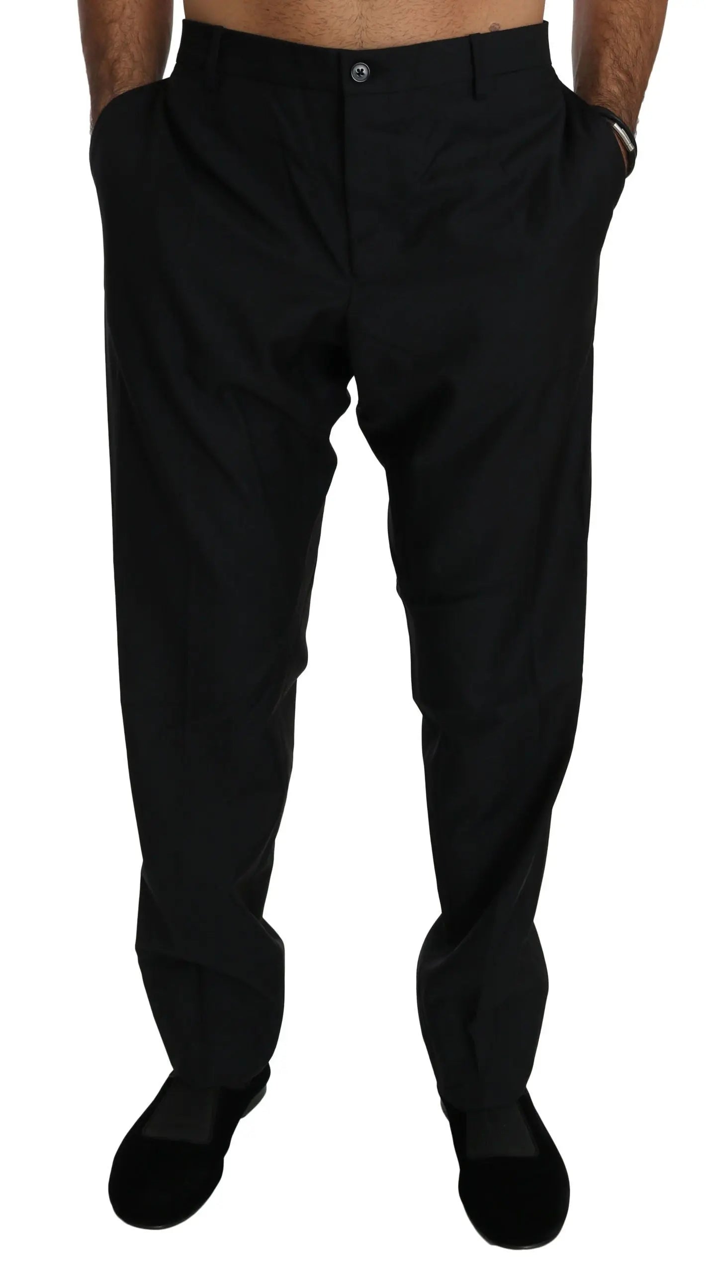 Dolce & Gabbana Black Dress Formal Trouser Men Wool Pants - Zeiniez