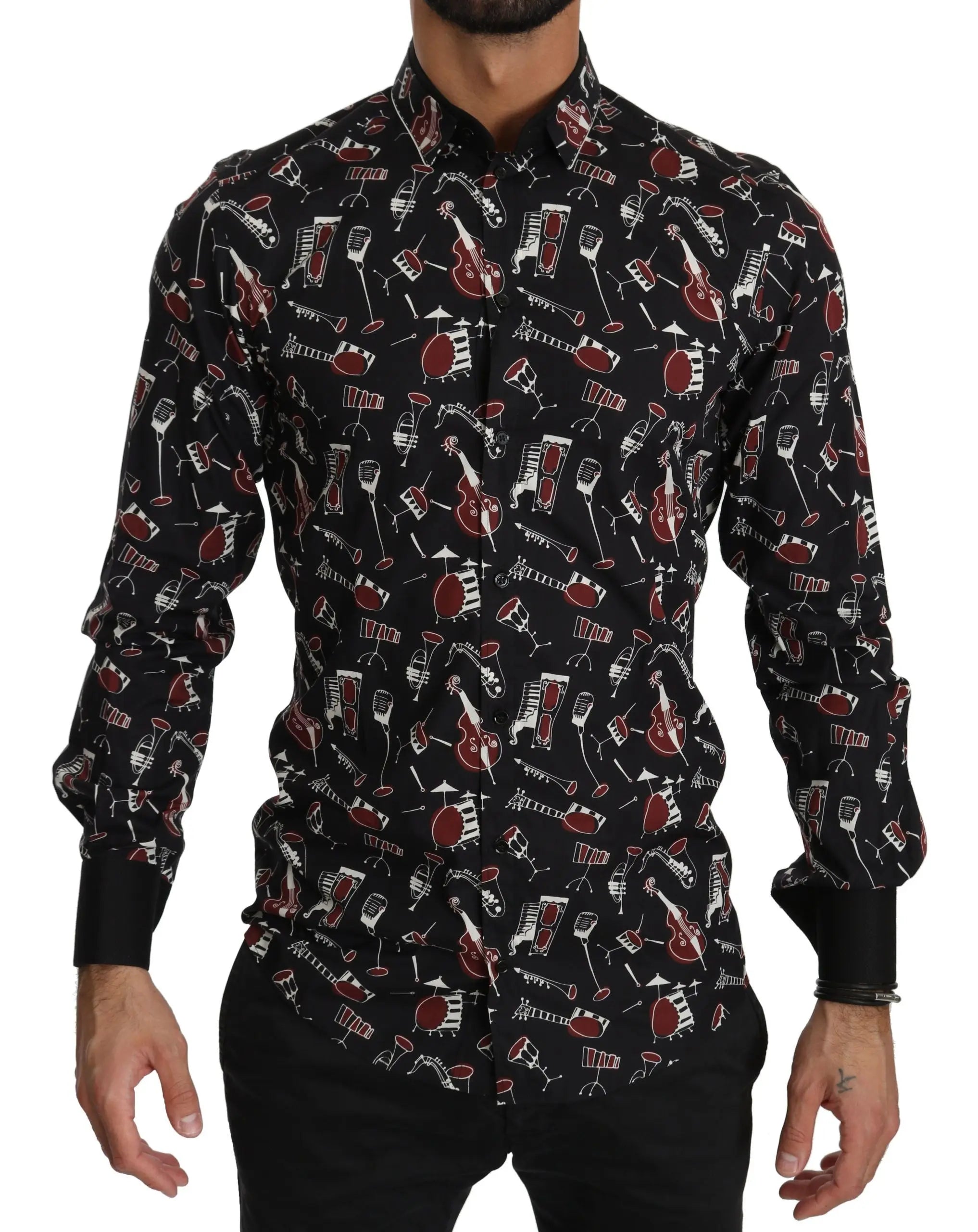 Dolce & Gabbana Black Musical Instrument Slim fit Shirt - Zeiniez