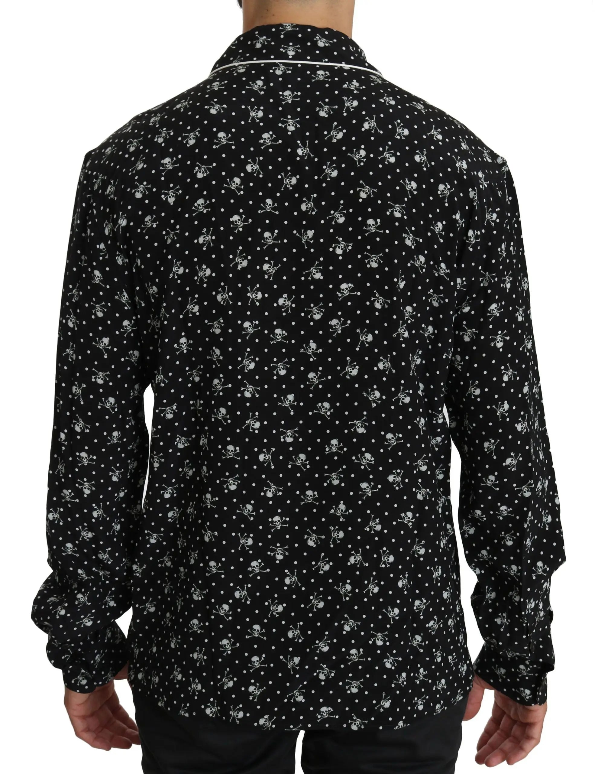 Dolce & Gabbana Black Skull Print Silk Sleepwear Shirt - Zeiniez