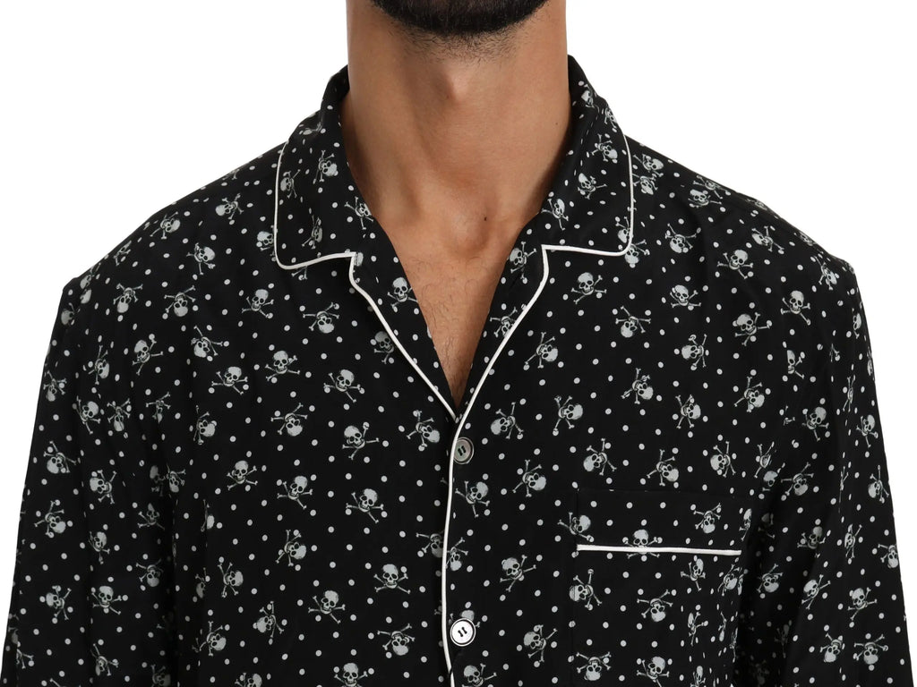 Dolce & Gabbana Black Skull Print Silk Sleepwear Shirt - Zeiniez