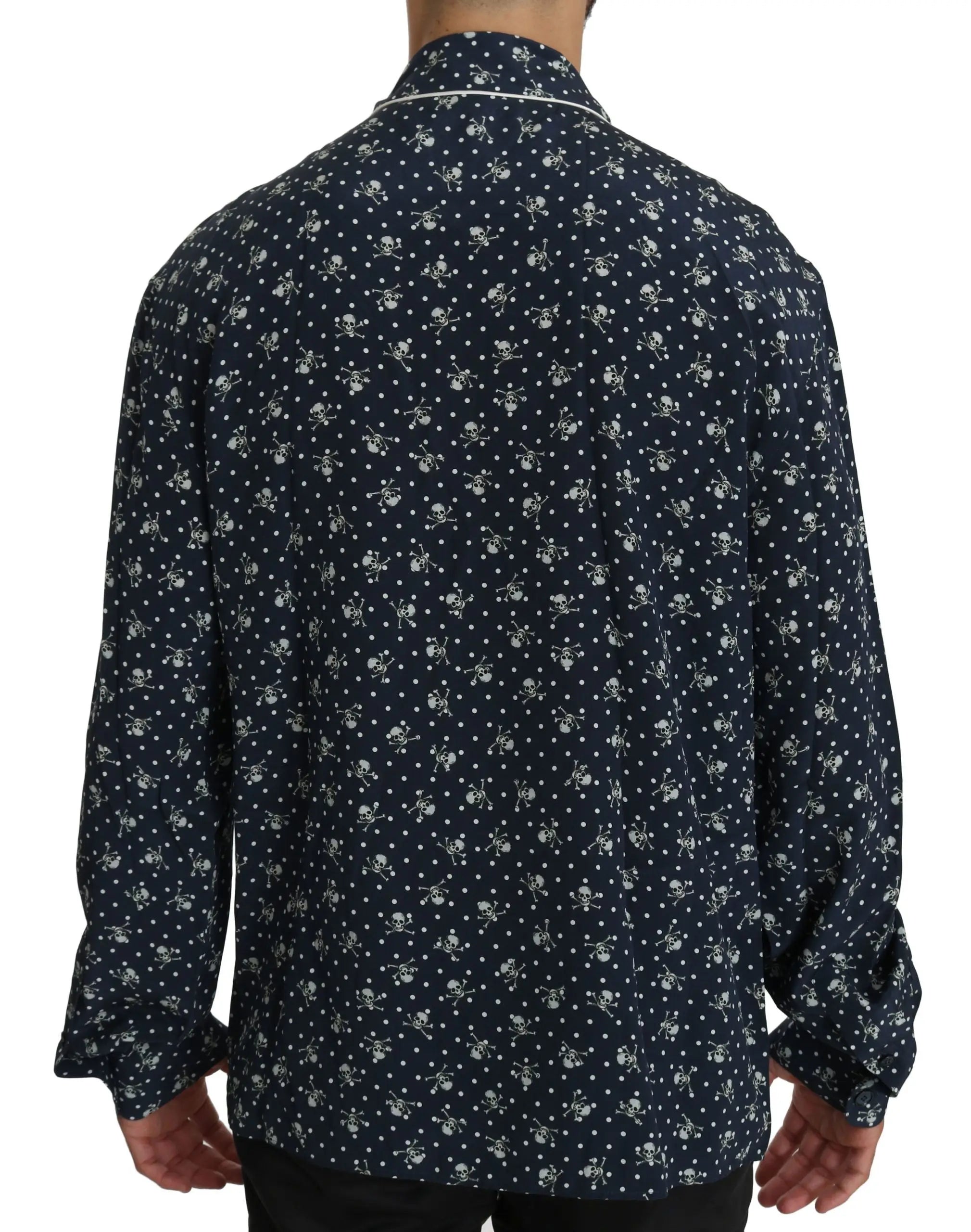 Dolce & Gabbana Blue Skull Print Silk Top Sleepwear Shirt - Zeiniez
